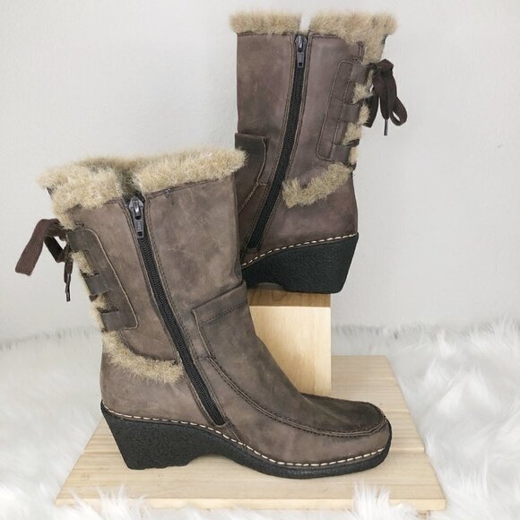 Earth Spirit Daphne Brown Leather Zip Up Faux Fur Trim Wedge Boot Women's Size 7 - Picture 6 of 6